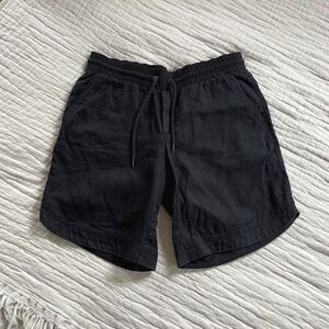 Athleta Bali Bermuda Linen Shorts Womens 6 Black Pull On Drawstring